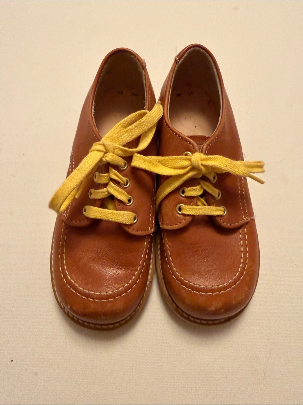 Kids Brown Leather Lace-Up Shoes with Yellow Laces